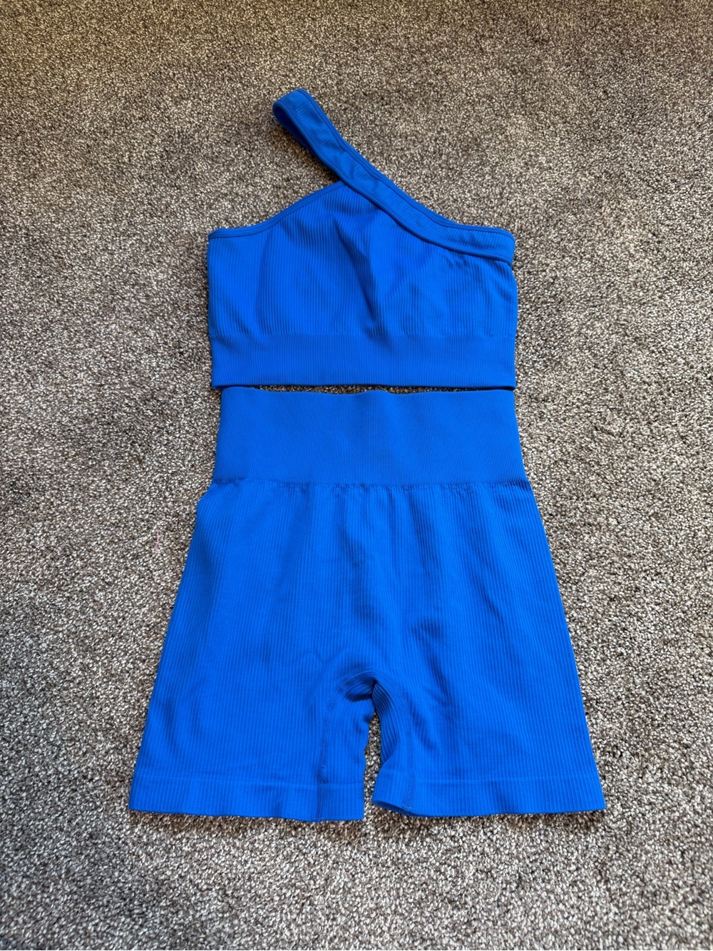 Amazon Royal Blue One-Shoulder Crop Top with Matching Bike Shorts